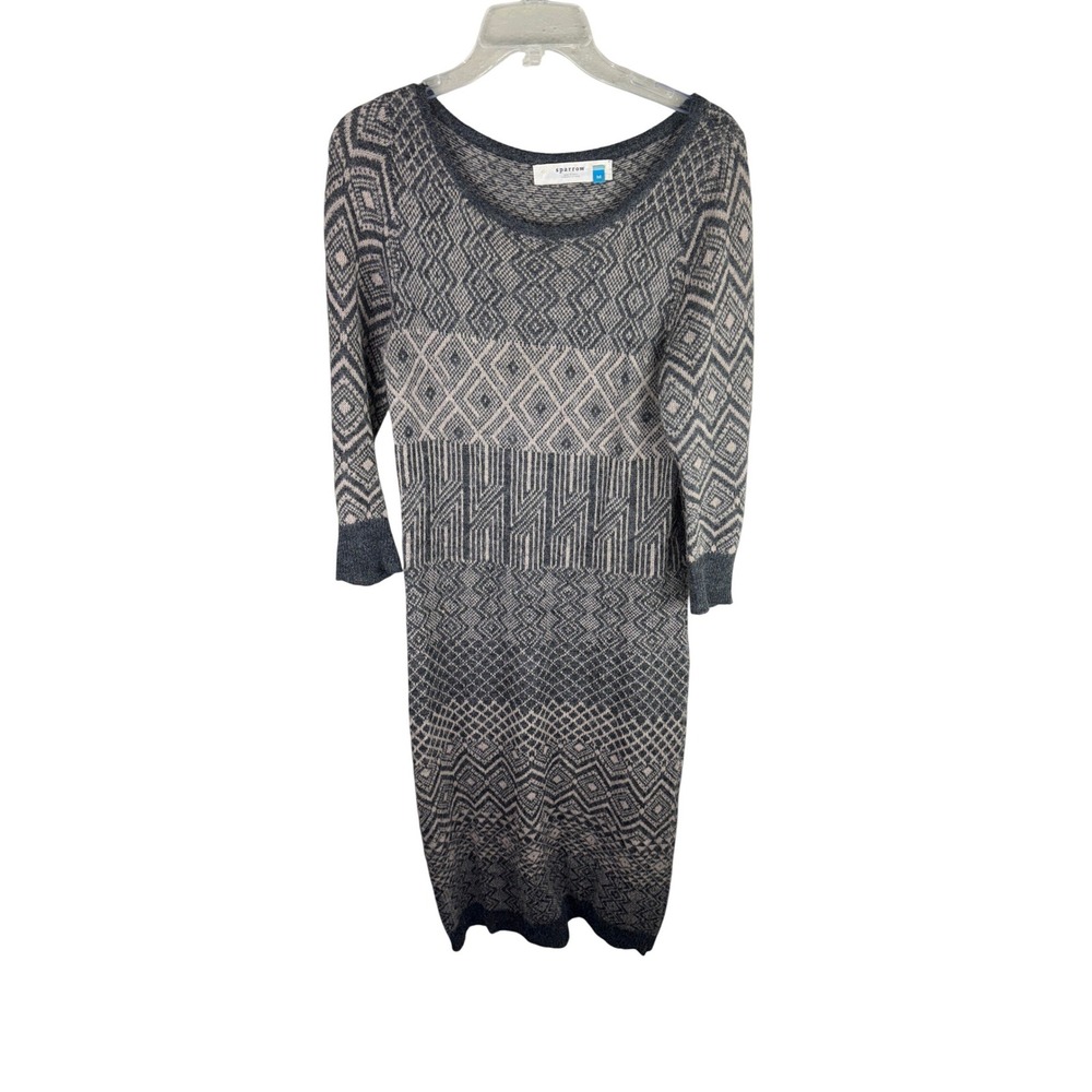 Sparrow Anthropologie Grey Geometric Fair Isle Alpaca‎ Wool Sweater Dress Medium